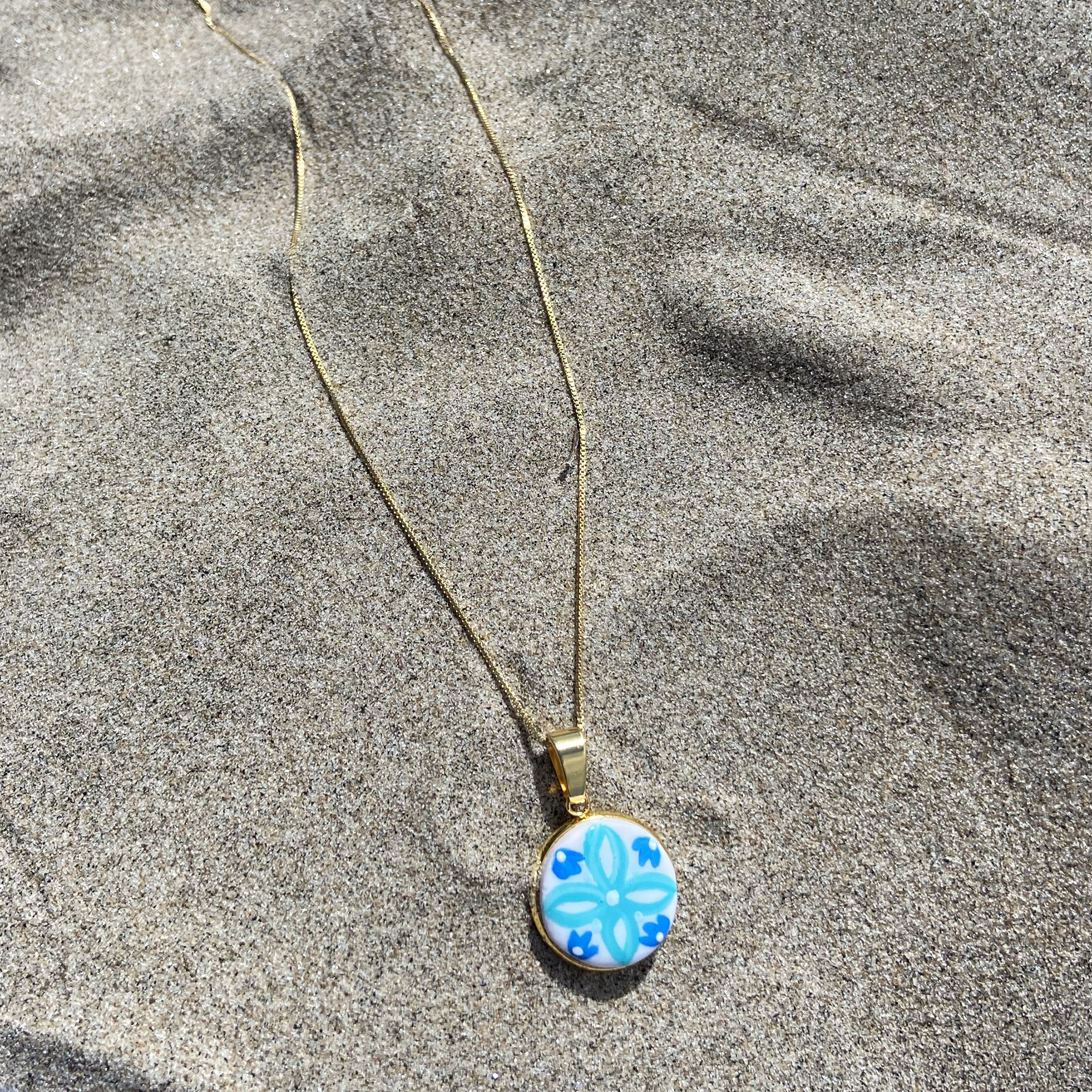 Hand-Painted Mini Maiolica Tile Necklace - Costiera Amalfitana