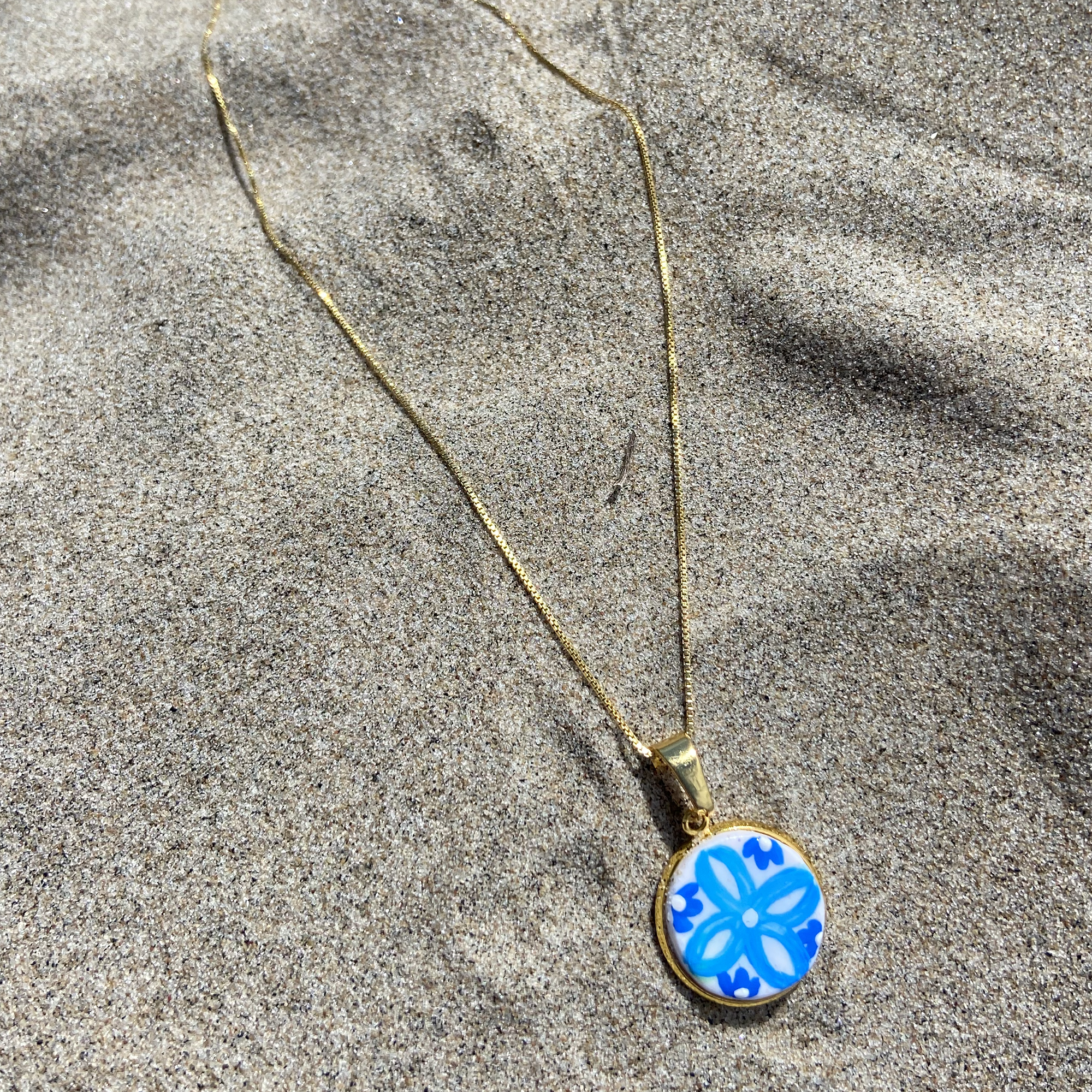 Hand-Painted Mini Maiolica Tile Necklace - Costiera Amalfitana