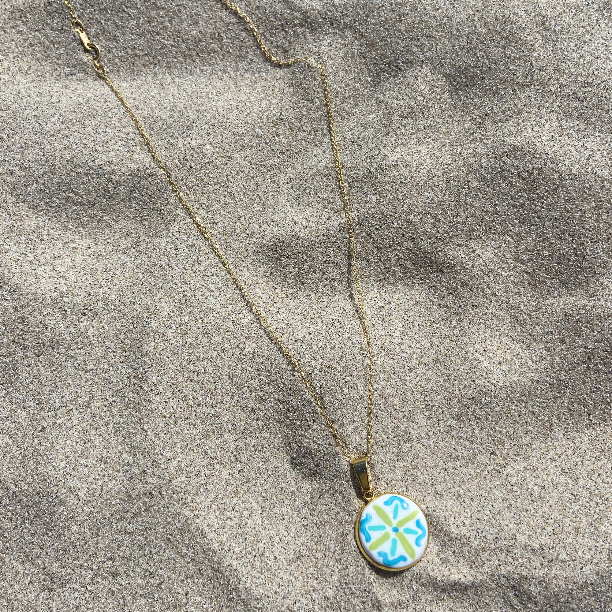 Hand-Painted Mini Maiolica Tile Necklace - Costiera Amalfitana