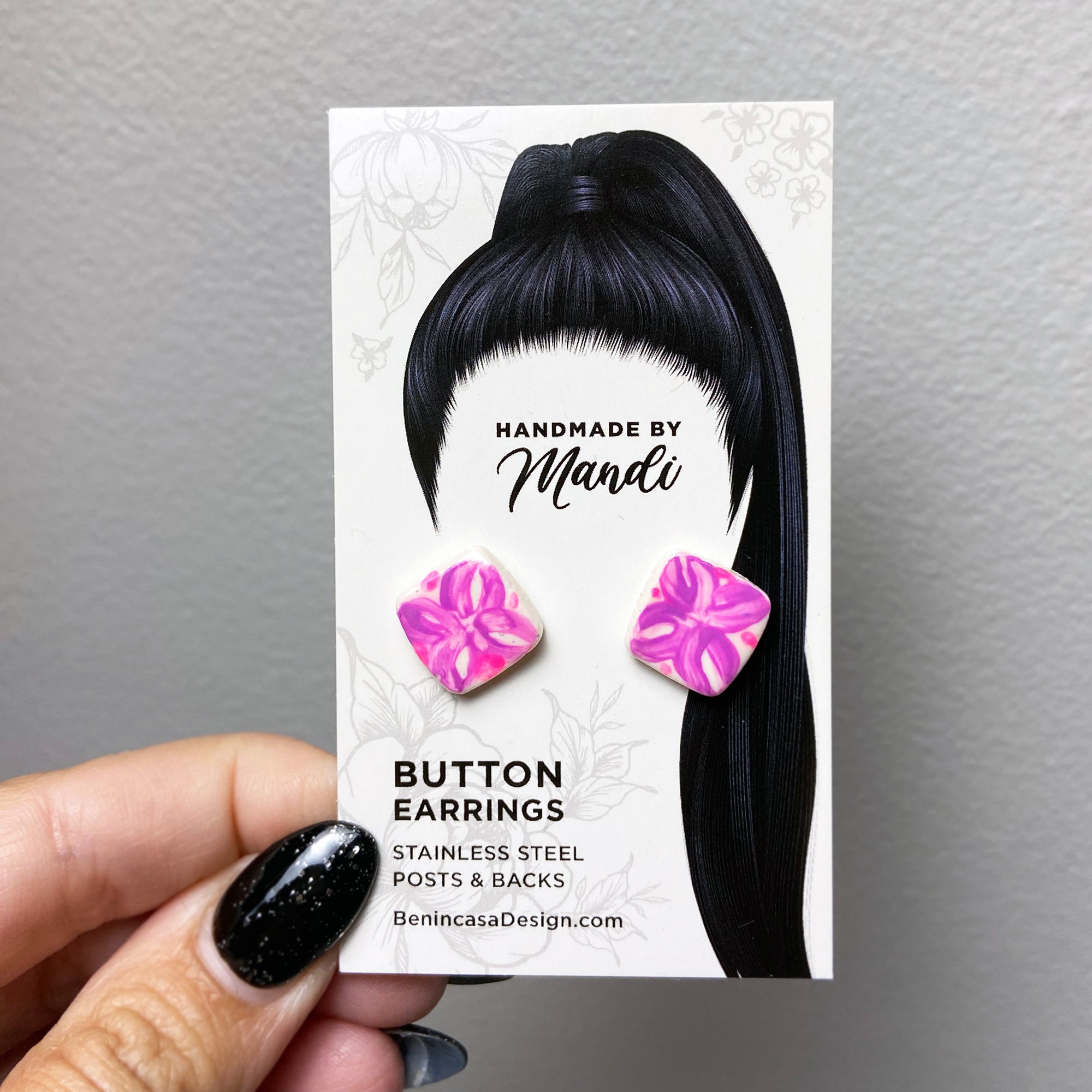 Hand-Painted Mini Maiolica Tile Earrings - Neon
