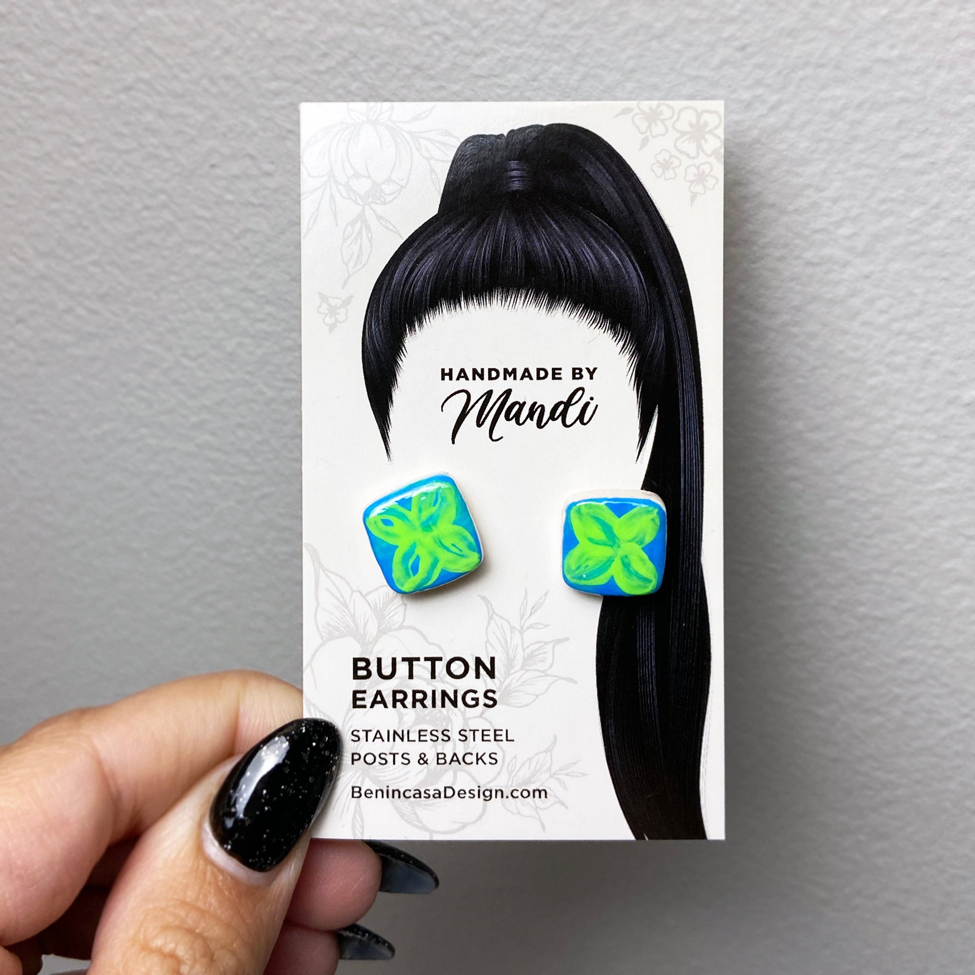 Hand-Painted Mini Maiolica Tile Earrings - Neon