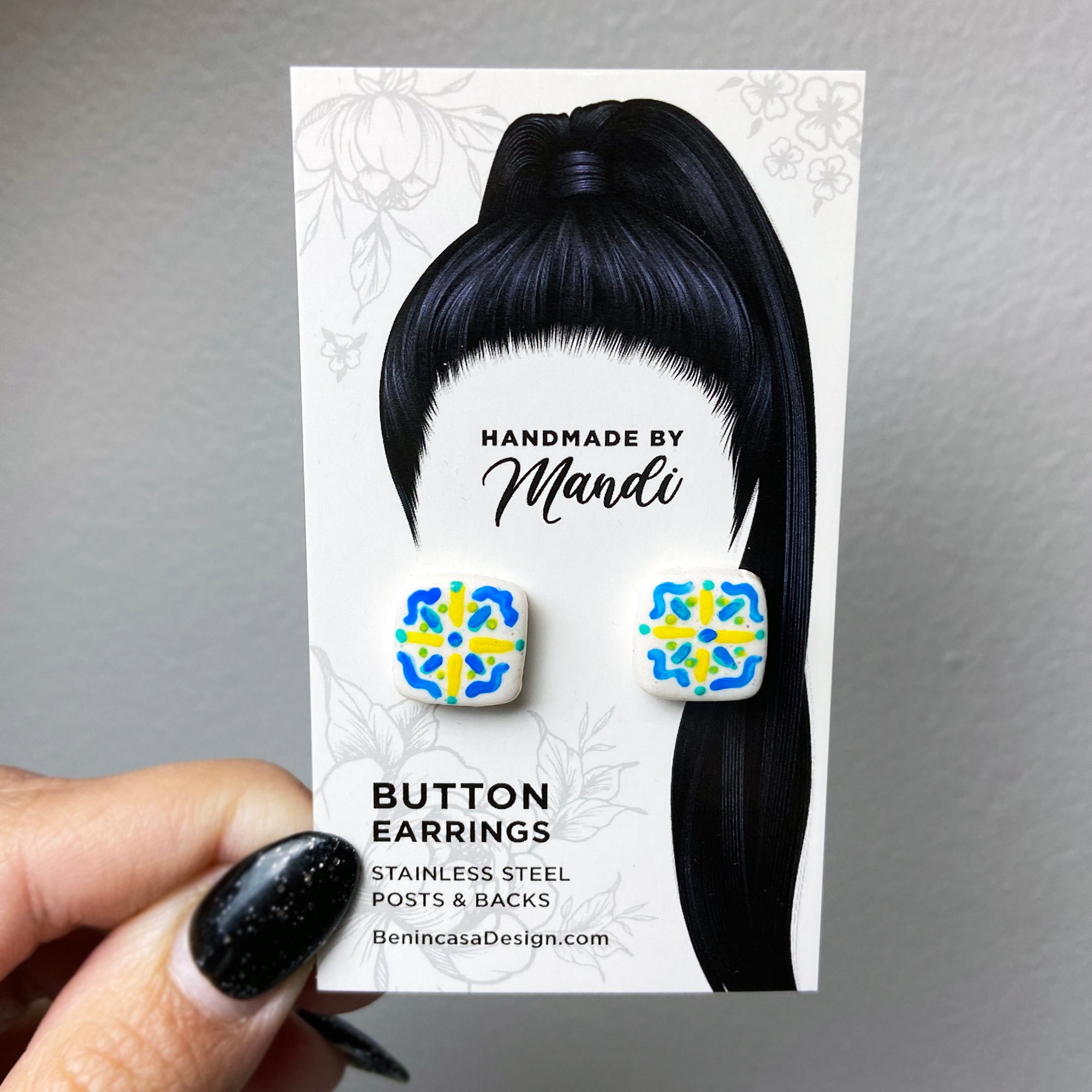 Hand-Painted Mini Maiolica Tile Earrings - Traditional Sicilia