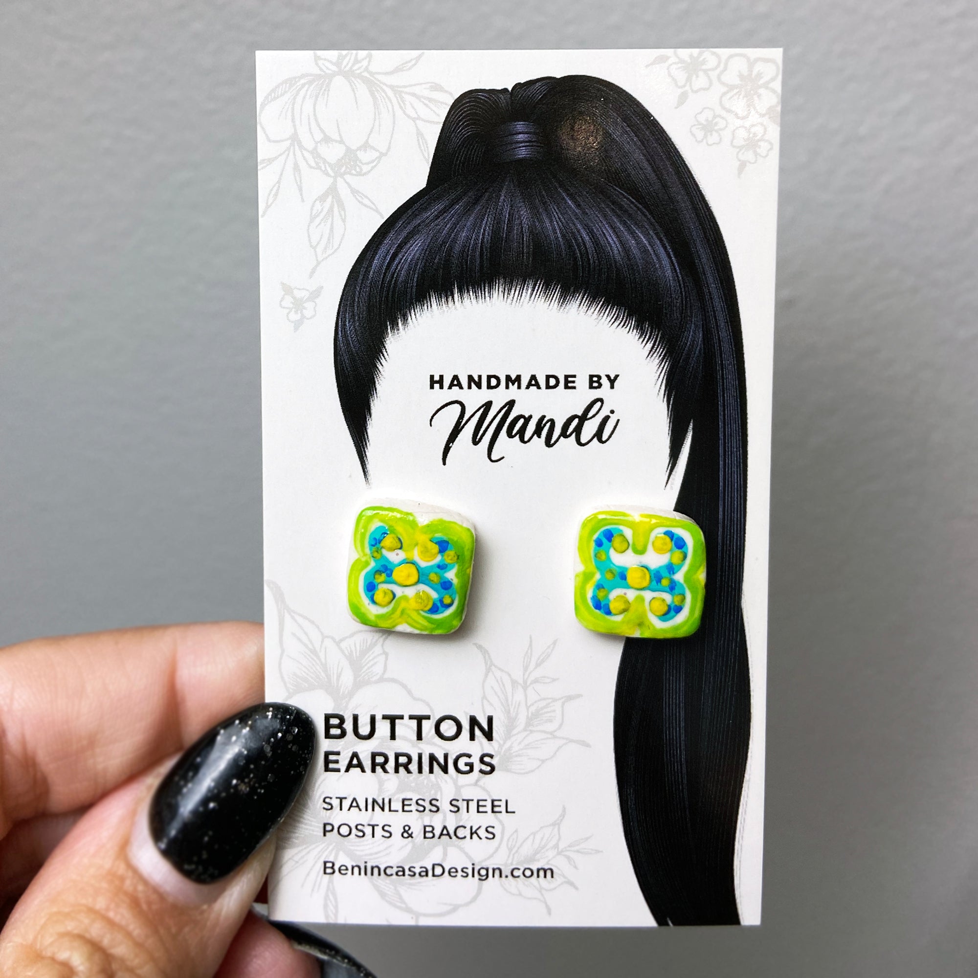 Hand-Painted Mini Maiolica Tile Earrings - Traditional Sicilia