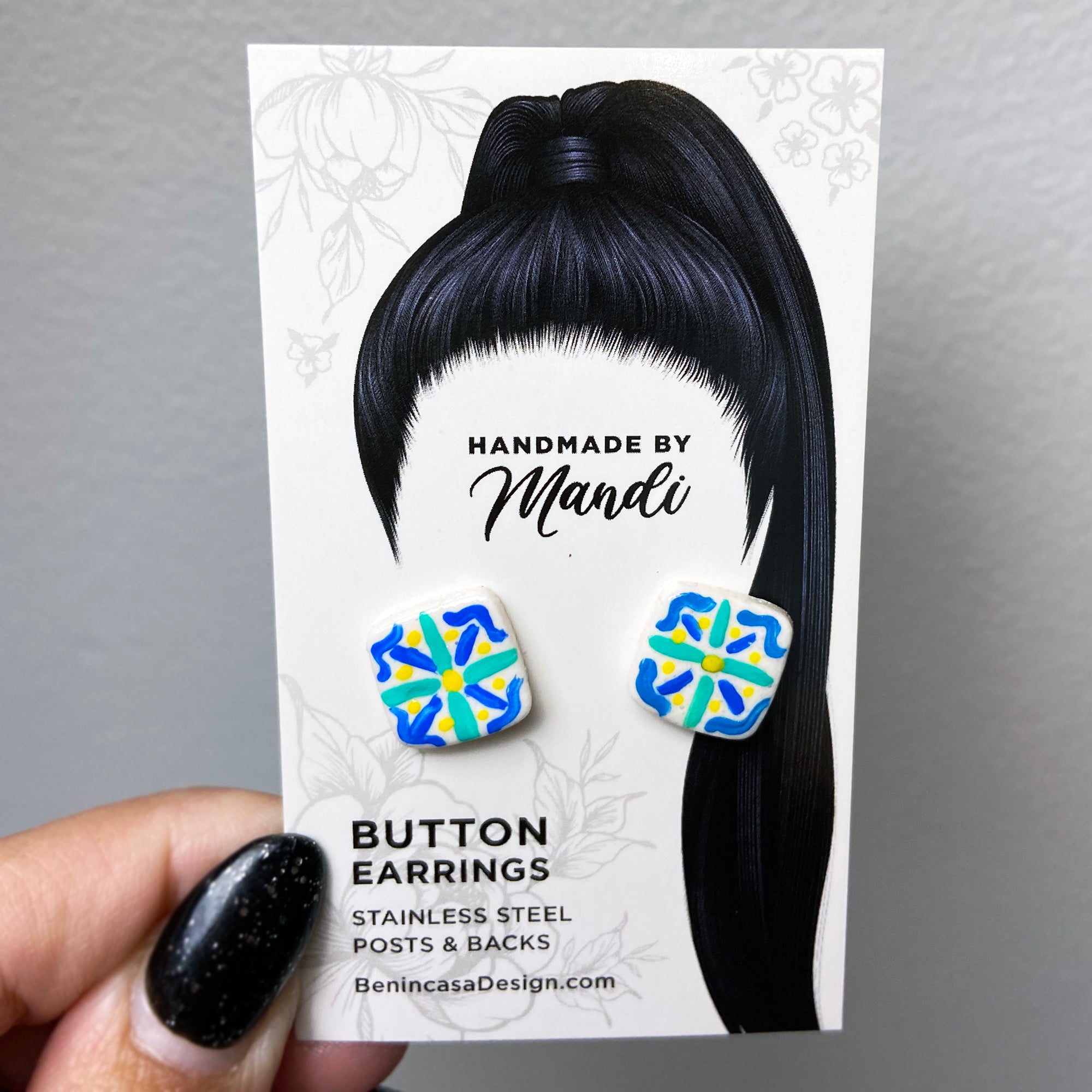 Hand-Painted Mini Maiolica Tile Earrings - Traditional Sicilia