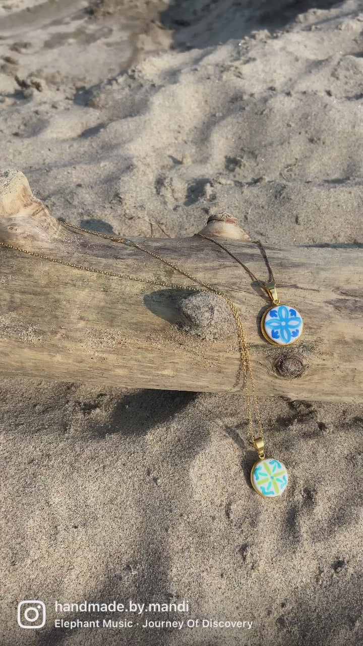 Hand-Painted Mini Maiolica Tile Necklace - Costiera Amalfitana