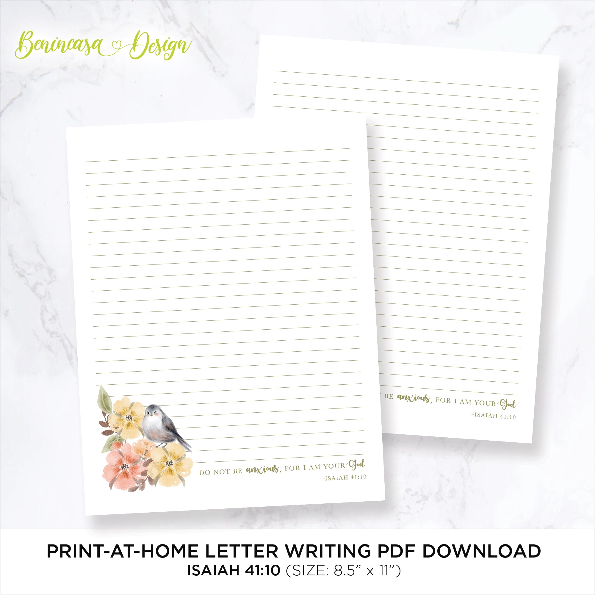 DIGITAL DOWNLOAD: Printable Letter Writing Sheet (Isaiah 41:10)