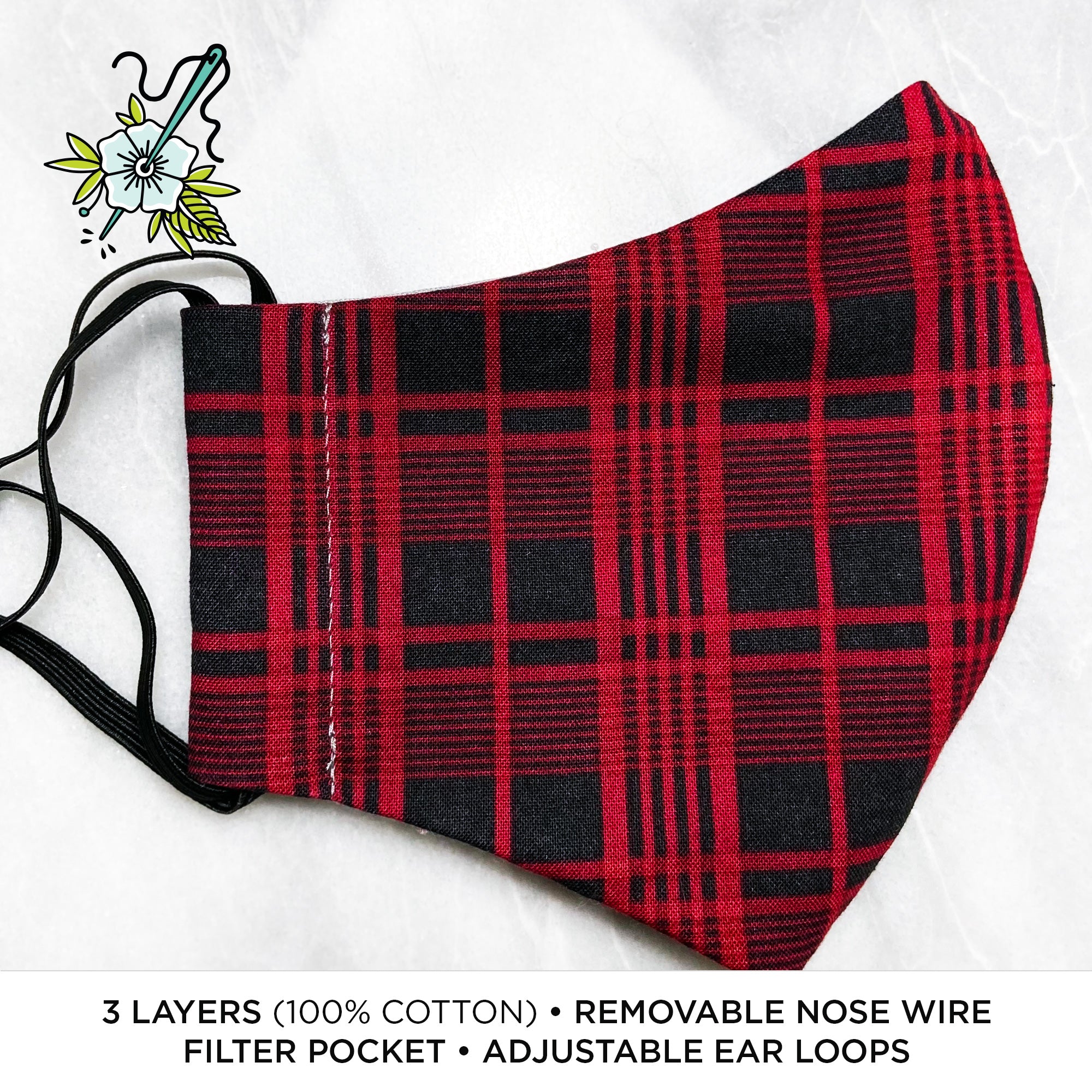 Vintage Plaid (Red/Black) Deluxe Olson Face Mask