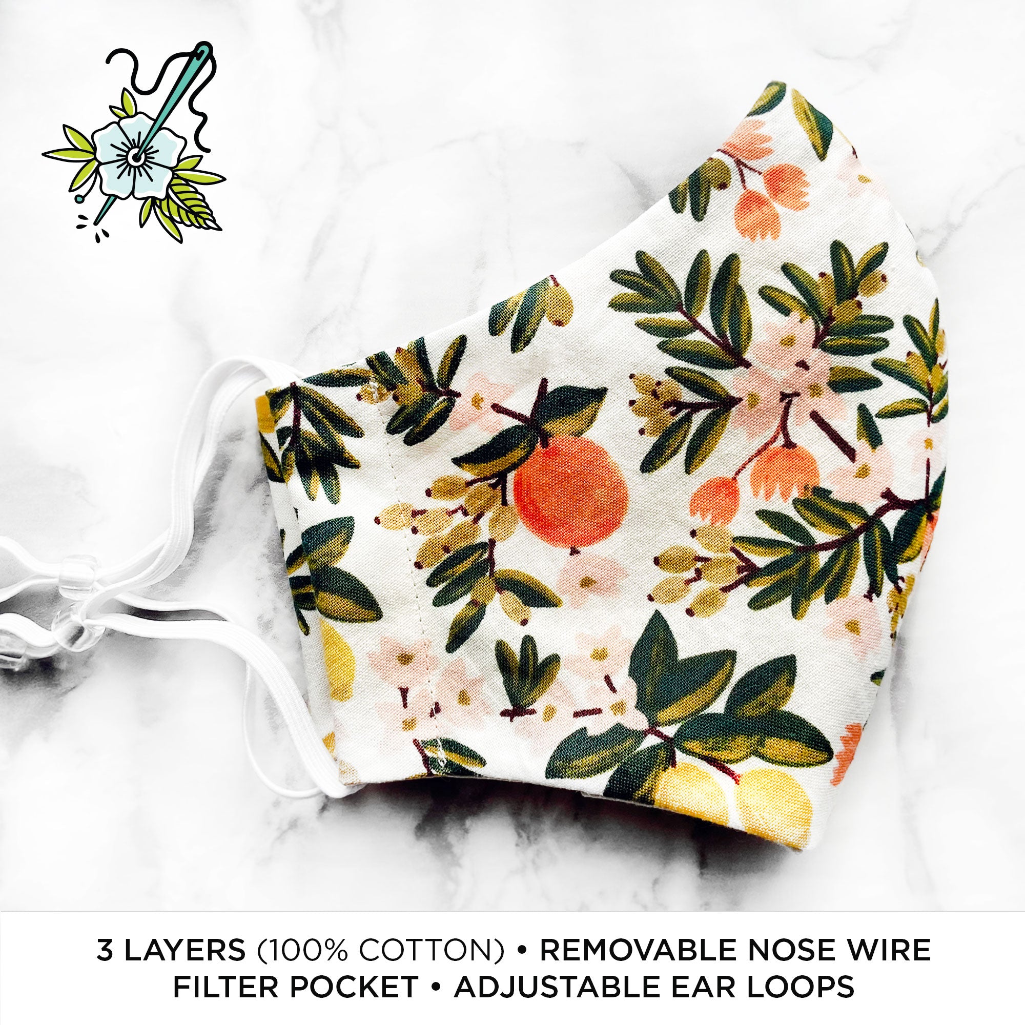 Rifle Paper Co. Primavera "Citrus Blossoms" (Cream) Deluxe Olson Face Mask