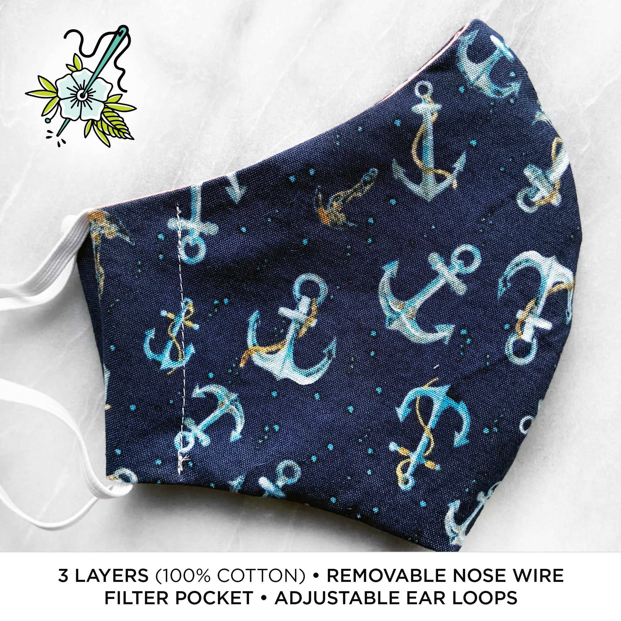 Hook, Line & Sinker "Anchors" Deluxe Olson Face Mask