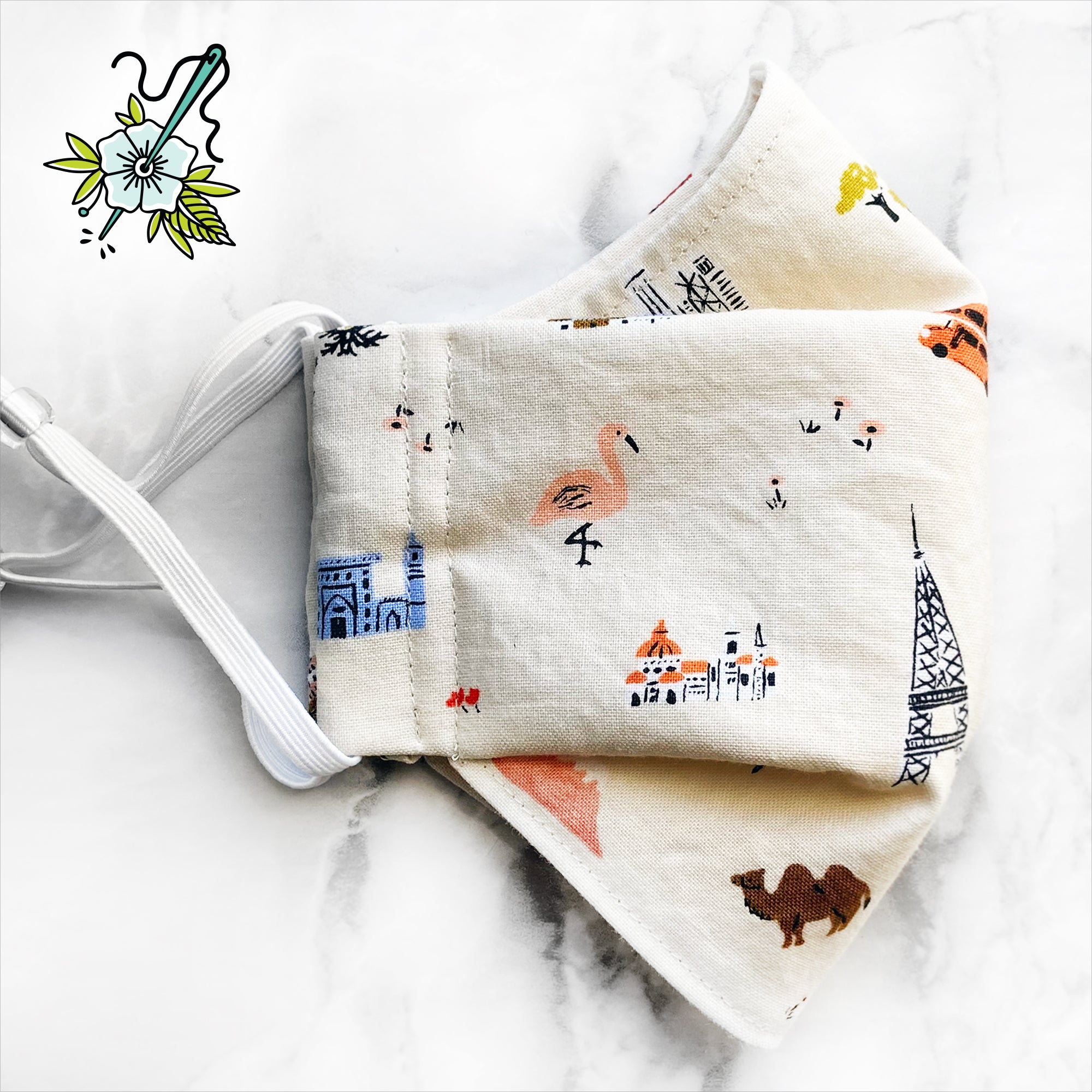 Rifle Paper Co. Amalfi "Explorer" (Natural) 3D Pleated Face Mask (3 Layers)