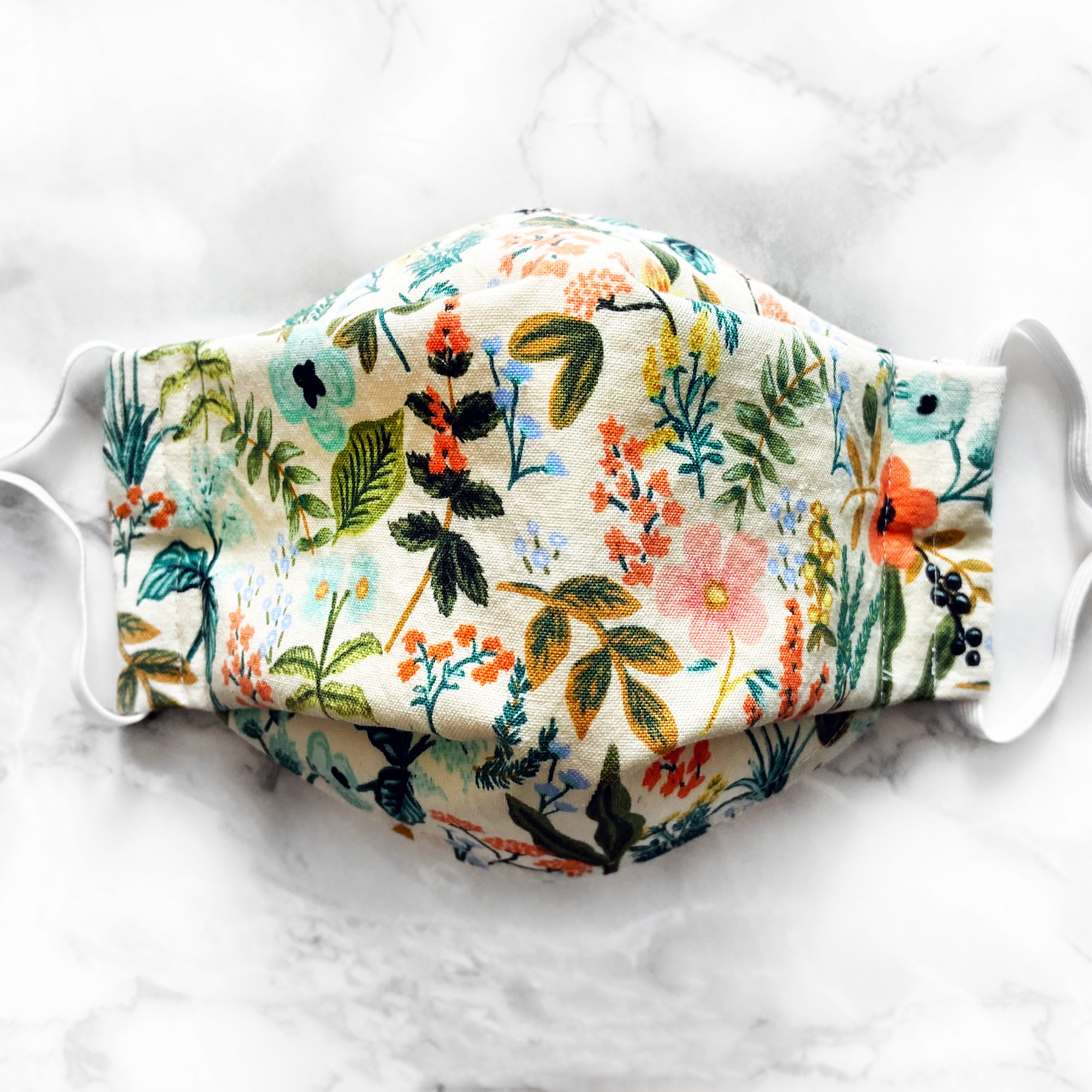 Rifle Paper Co. Amalfi "Herb Garden" (Natural) 3D Pleated Face Mask