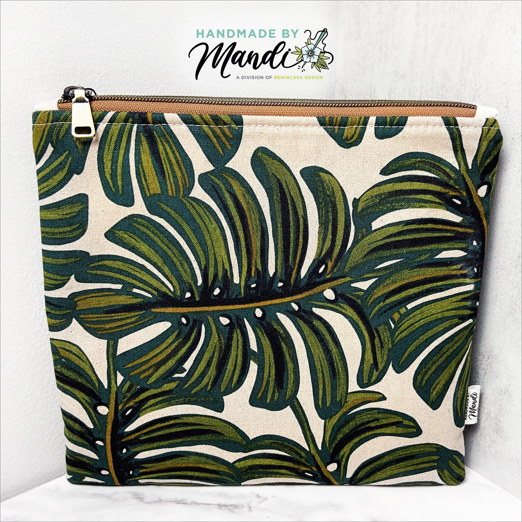 Rifle Paper Co. Ménagerie "Monstera" (Natural/Canvas) Zippered Carry-All Pouch (Medium)