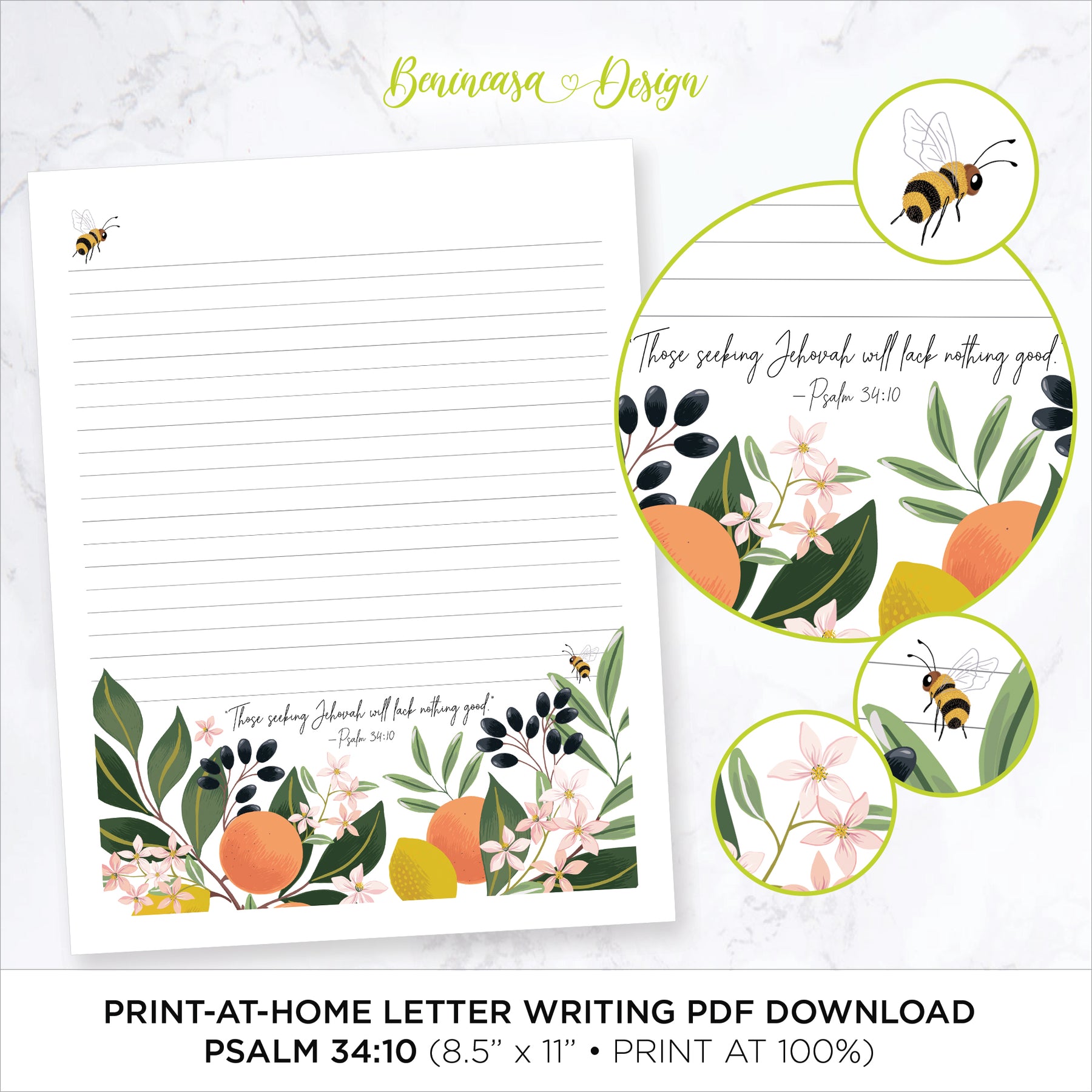 DIGITAL DOWNLOAD: Printable Letter Writing Sheet (Psalm 34:10 ...