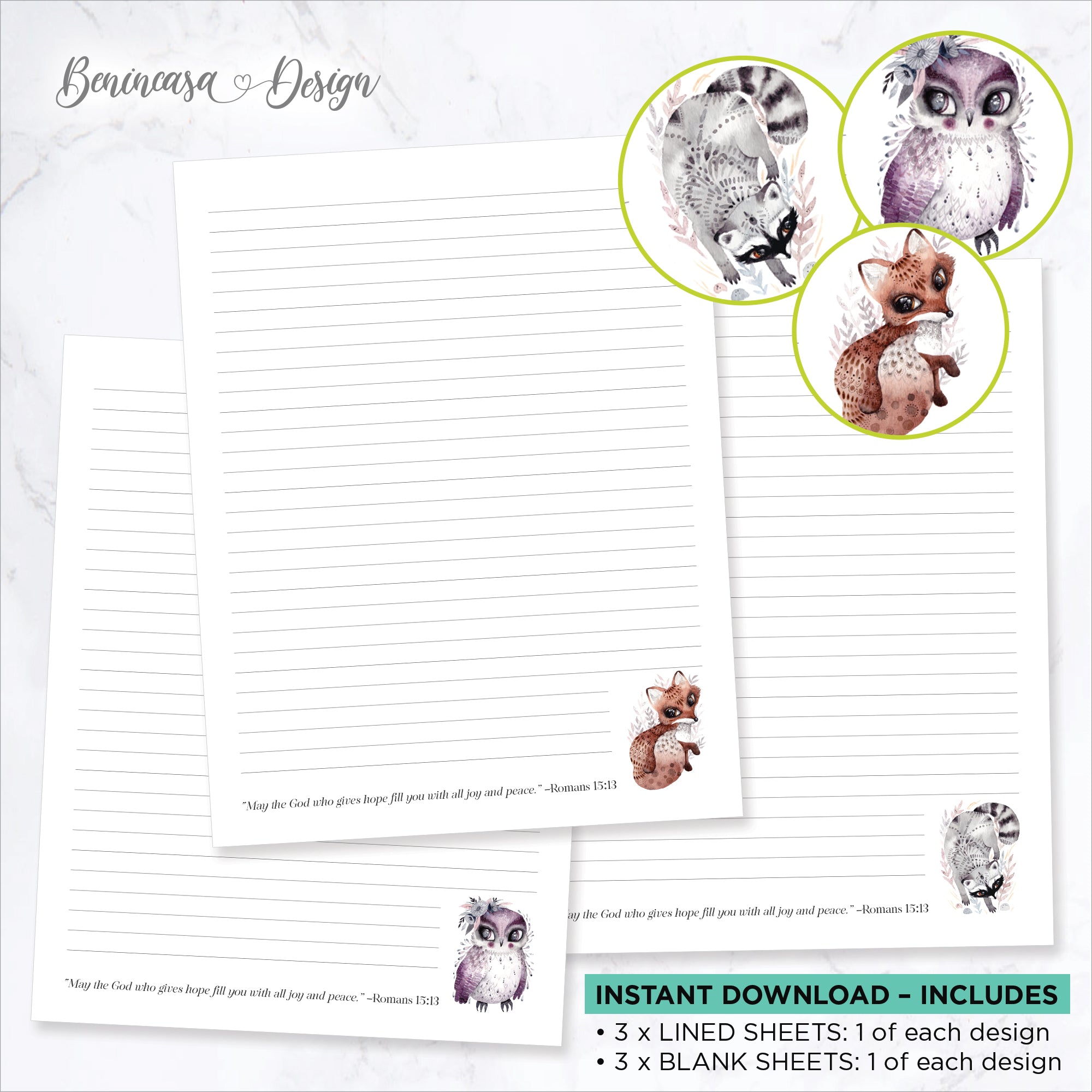 DIGITAL DOWNLOAD: English Letter Writing Sheets (Romans 15:13) Set of 3